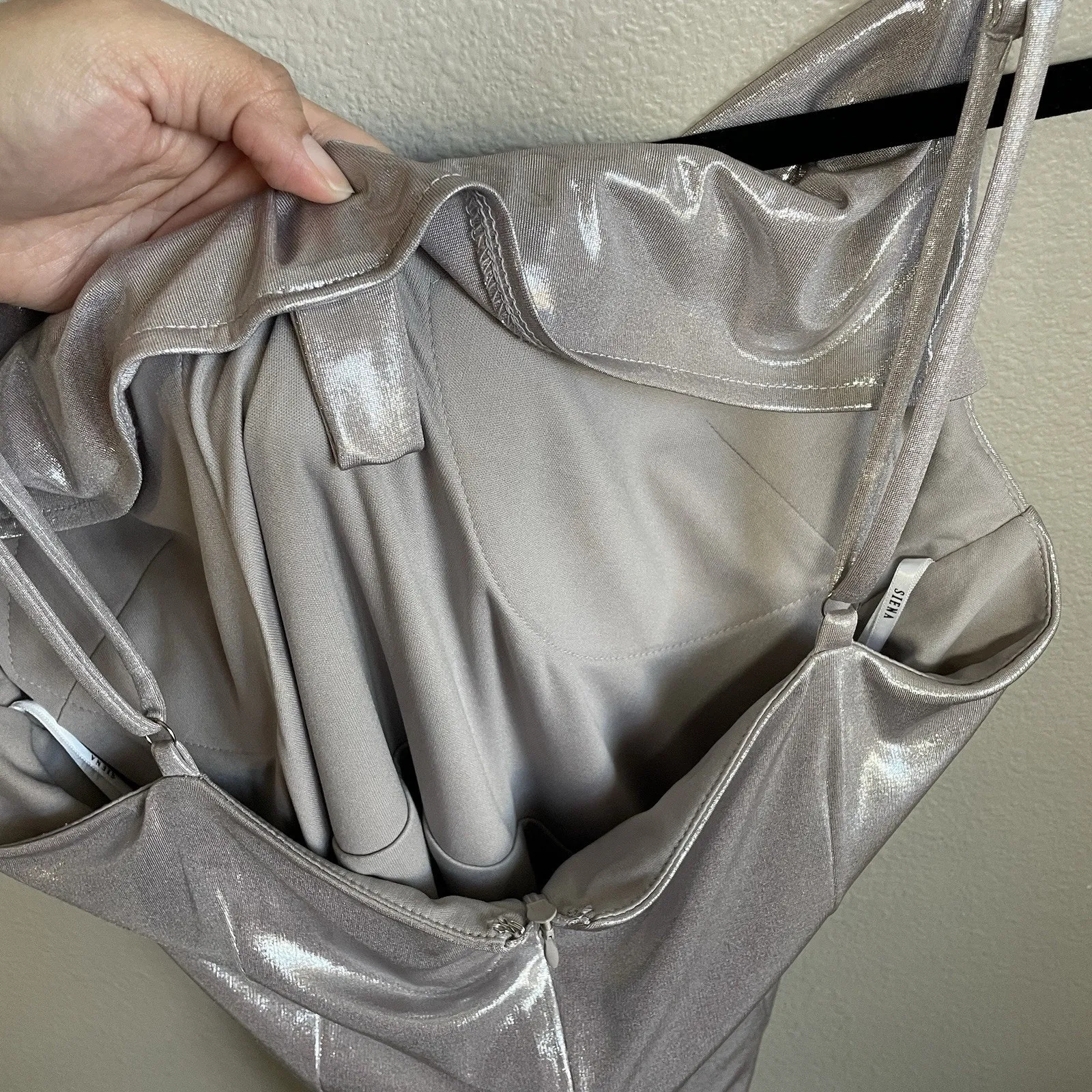 Siena Dress Size 12 Metallic Silver Platinum Midi $128 Sleeveless Party Dance - Image 12