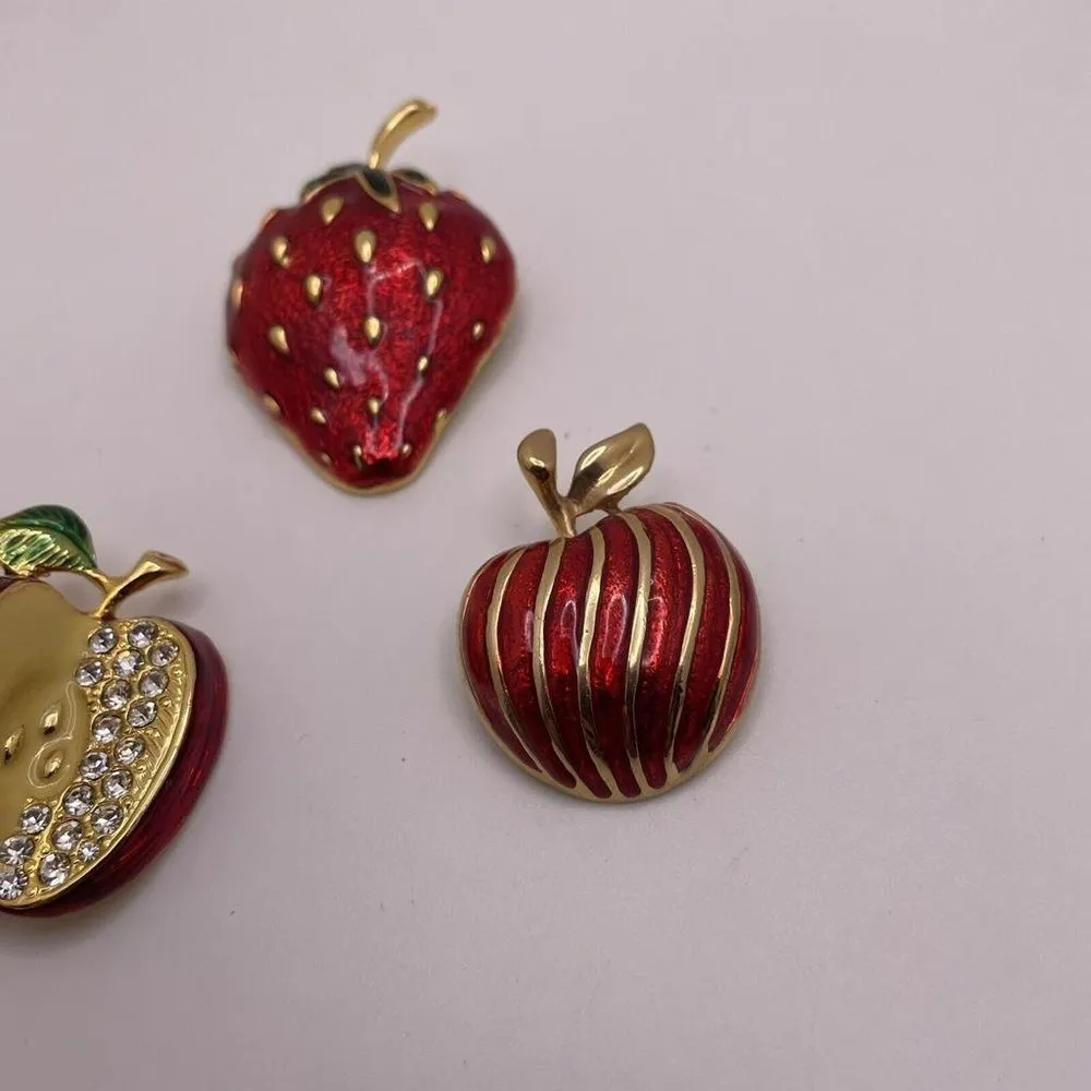 Lot Of 3 Pretty Women’s Fruit Gold Tone / Red - Image 4