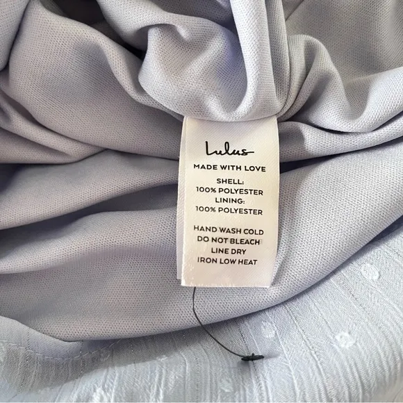 NWT Lulus Closer Look Light Blue Swiss Dot‎ Tie-Sleeve Split Back Romper LARGE - Image 13