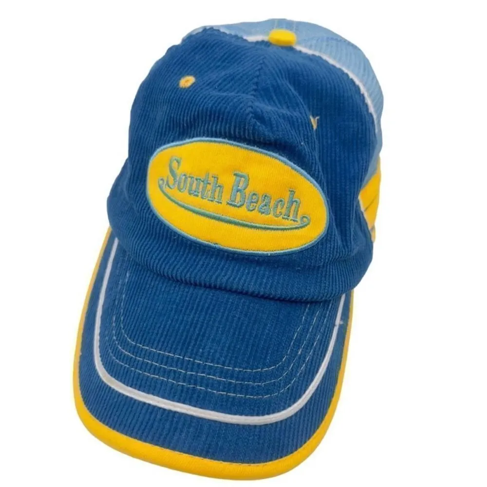 Vintage South Beach Corduroy Blue Yellow Cap Blue - Image 2