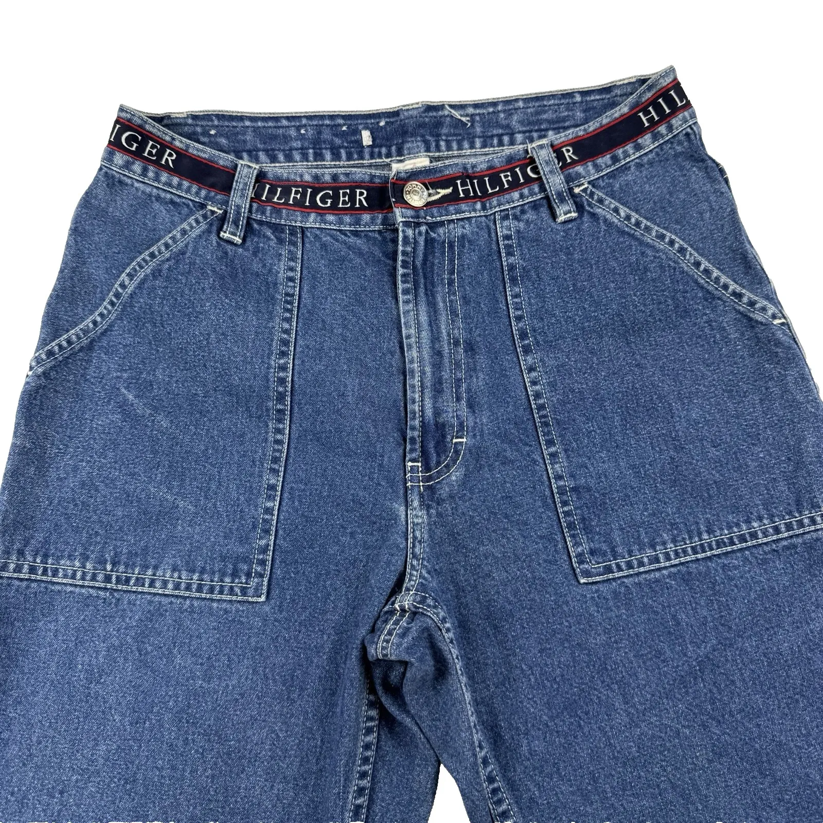 Vintage Tommy Hilfiger Wide Leg Jeans Women's Size 8 Logo Waistband 90s‎ Baggy - Image 2