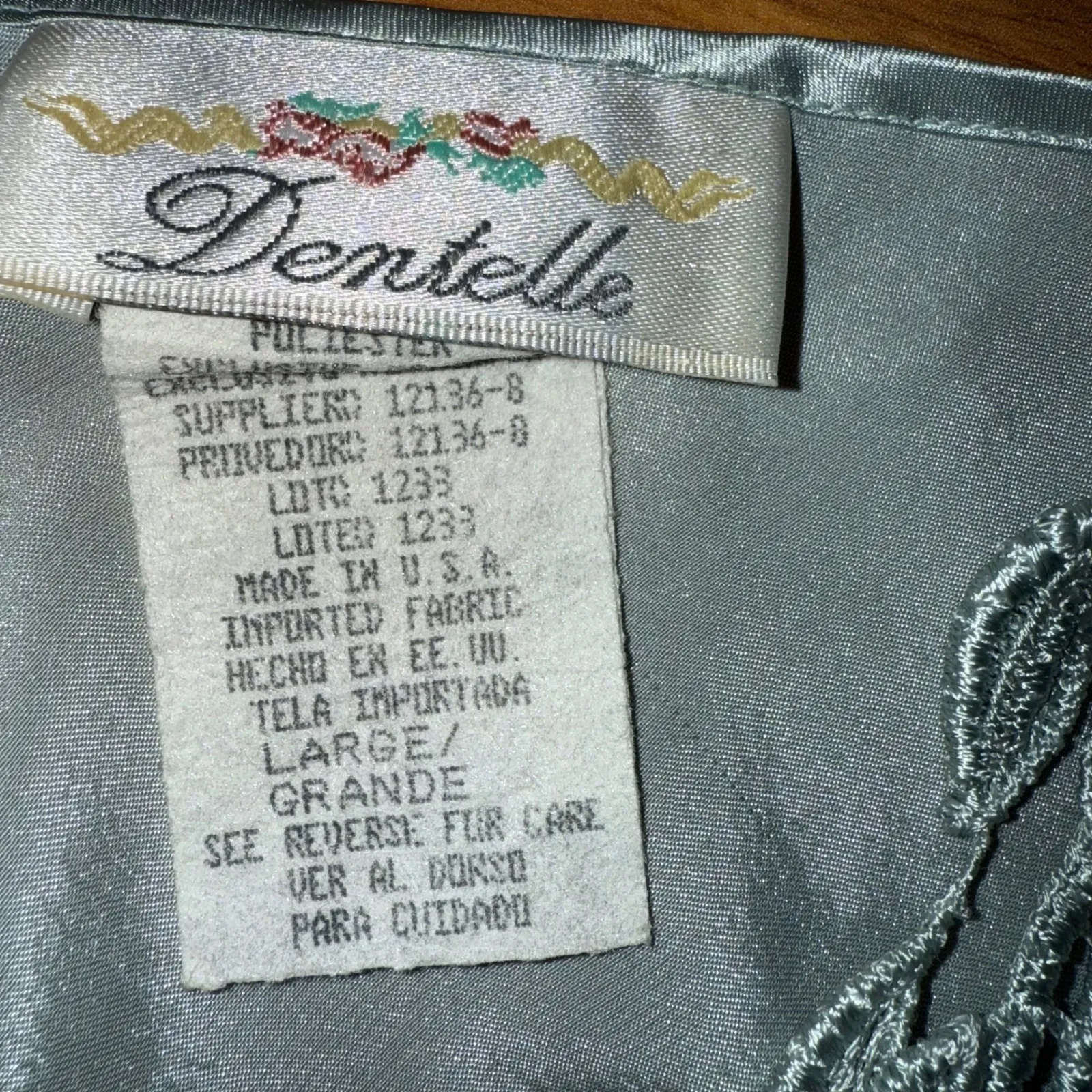 Dentelle Lingerie dress Pale Blue Lace Trim Sleeveless Nightgown Large‎ vintage - Image 3