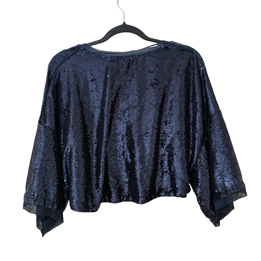 Free People Champagne Dreams Navy Sequin Top Oversized Holiday Party Glam SZ XS - Image 3