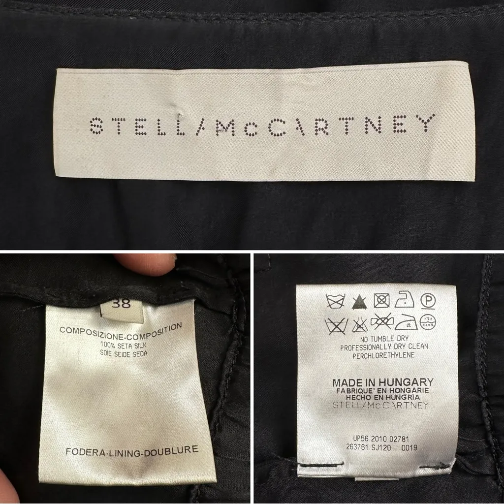 Stella McCartney 100% Silk Black Chest Pocket Long Sleeves Dress, Size US 6 - Image 10