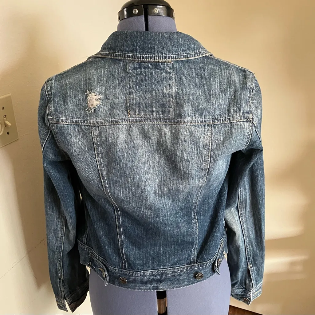 Mudd Distressed Denim Jacket Size S Stonewashed Blue Hand Pockets 100% Cotton - Image 3