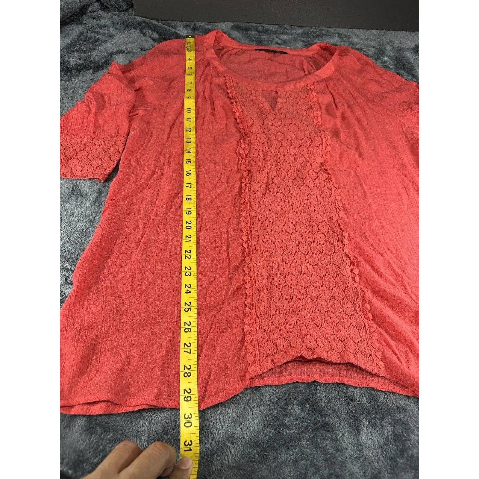 Zac & Rachel Women's Coral Orange Tunic Top Plus Size 1X Roll Tab Sleeve V - Image 3