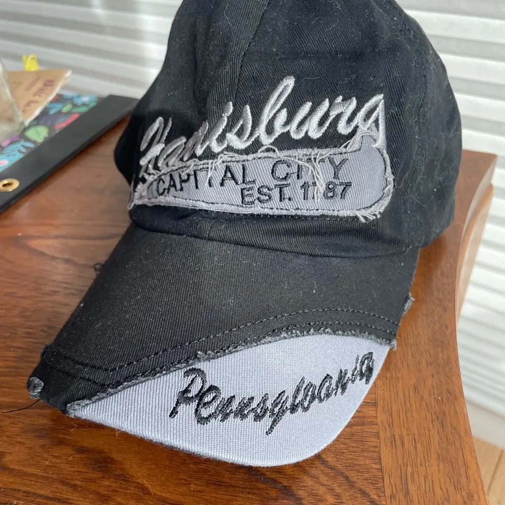 Y2K Harrisburg Beat Up Baseball Cap Black - Image 2