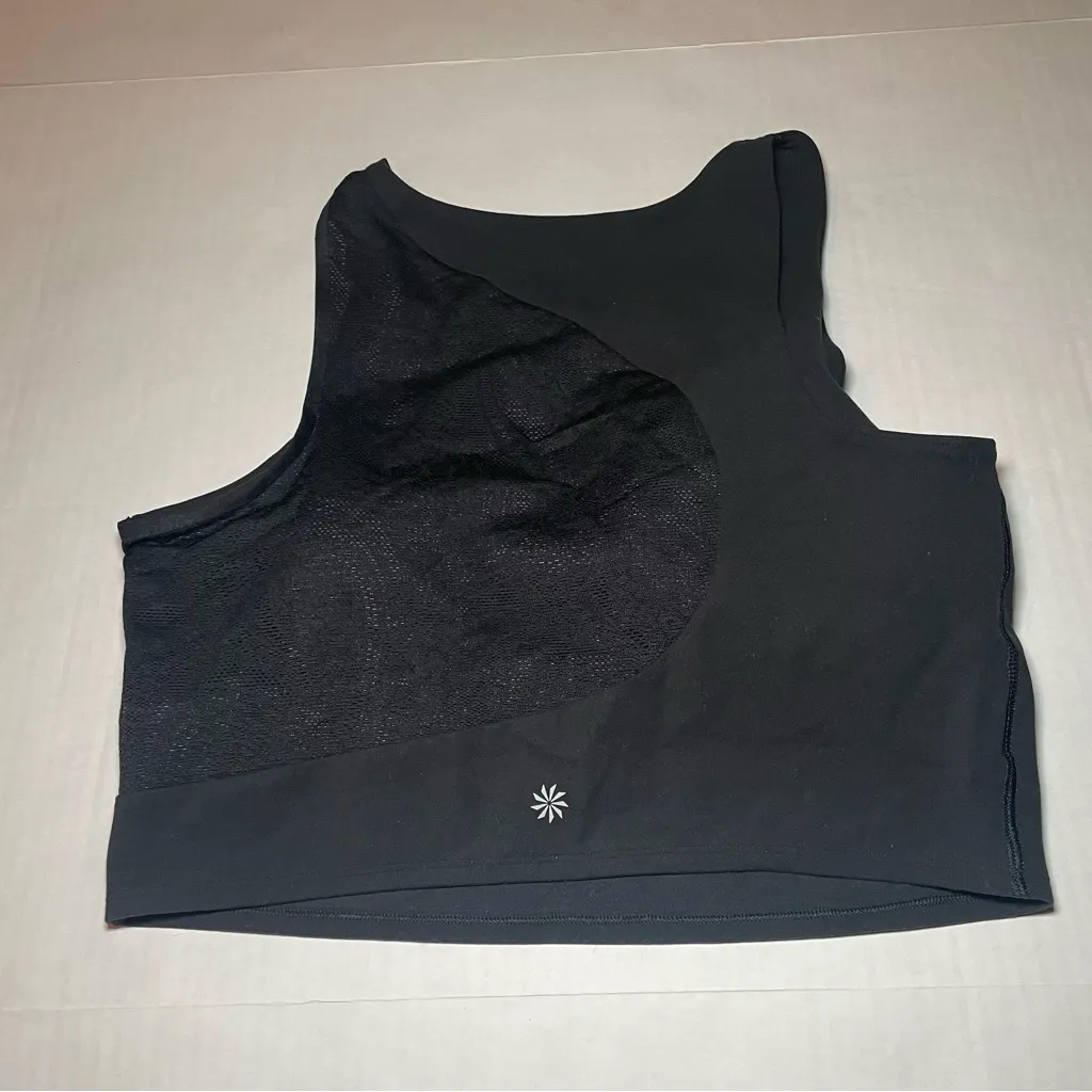 Athleta Conscious Lace Black sports bra  size Large Longline Sports bra - Image 2