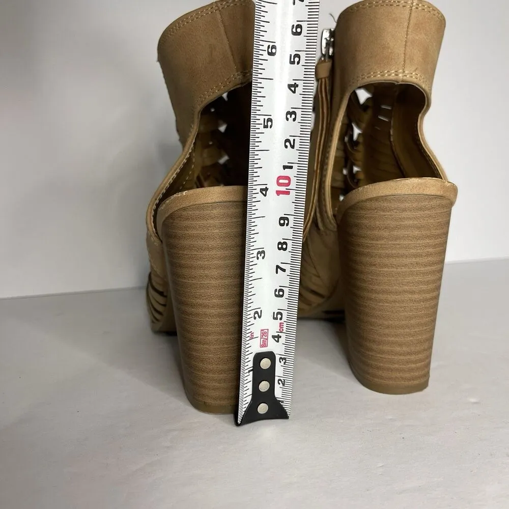 DV By Dolce Vita Alyson Women’s Sz 6 Taupe Suede Chunky Heels Braided Peep Toe Brown - Image 4