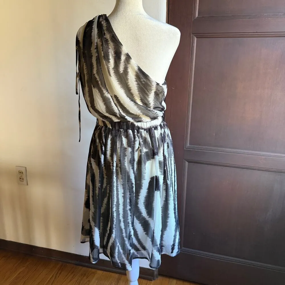 MISS SIXTY | Y2K Zebra Print Crinkle Chiffon Draped One Shoulder Party Dress 10 - Image 4