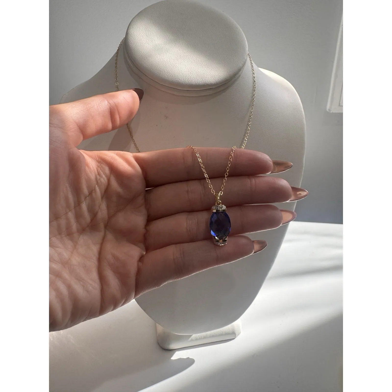 TANZANITE PENDANT NECKLACE .925‎ STERLING SILVER GOLD PLATED - Image 7