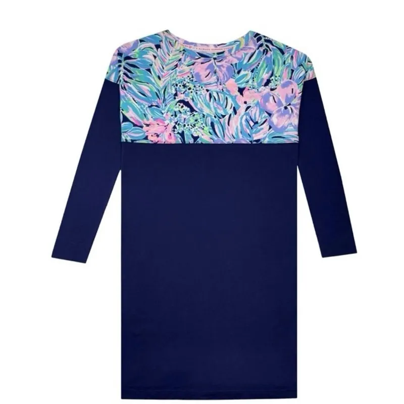 LILLY PULITZER Women's Finn Shirt Dress nwot size medium navy Bermudaful floral - Image 2
