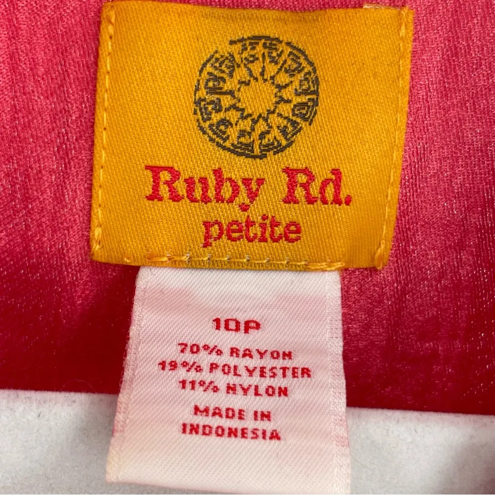 Ruby Rd. Nehru Collar Button Up Coral Shimmer Silky Top Jacket, Size 10P - Image 5
