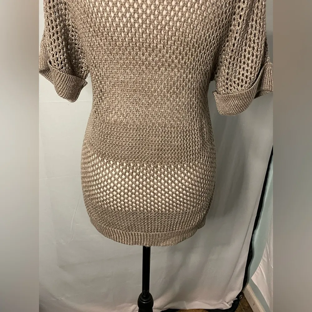The Limited Tan with Silver Thread Short-Sleeve Pullover Sweater Size‎ SMALL - Image 4