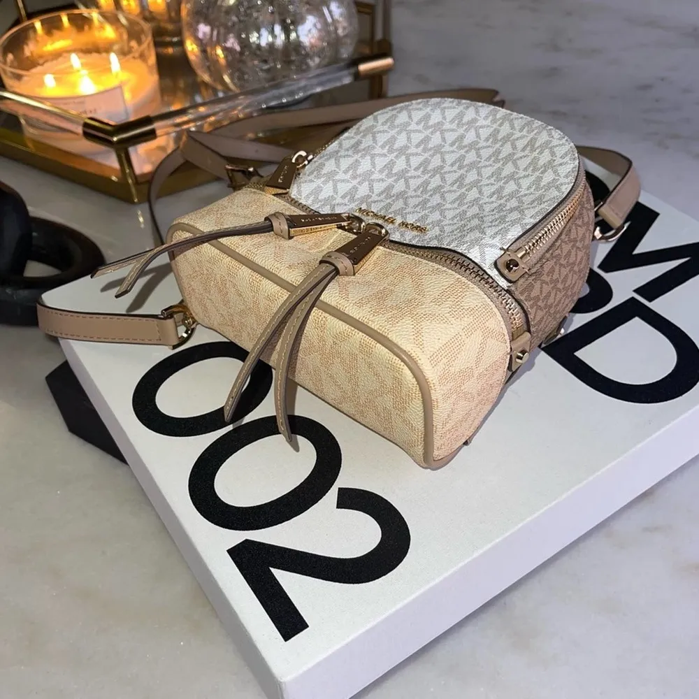 New Michael Michael Kors Signature Rhea Zip Extra Small Messenger Backpack Bag White - Image 4