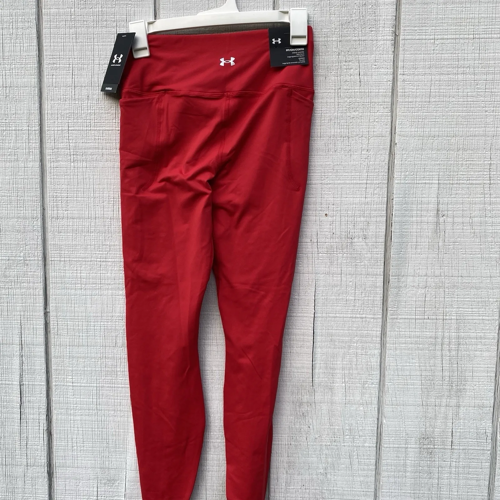 NWT Under Armour Solid Red High Rise Full Length Leggings Small Short - Image 3
