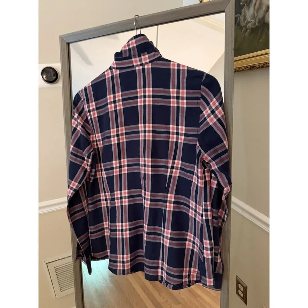 IZOD Women's Navy & Pink Plaid Button Up, Long Sleeve Shirt Size Medium - Image 6