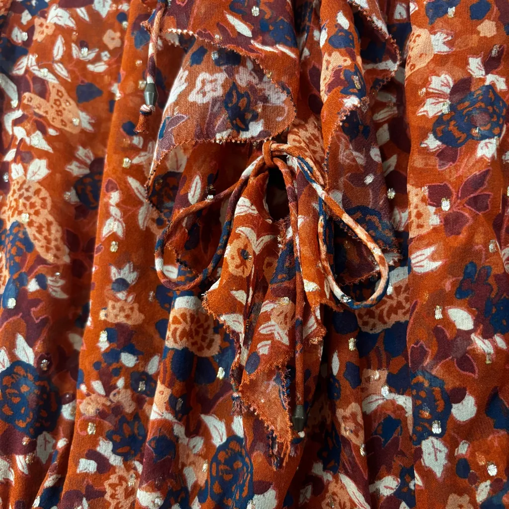 Ulla Johnson Cecily Mini Dress Poppy Rust Orange Size 2 XS Metallic Ruffle Silk - Image 7