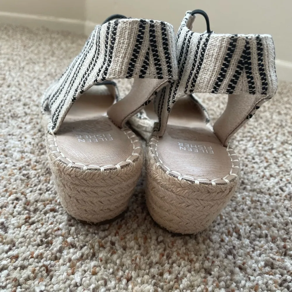 Eileen Fisher Women's Agnes Tan Black Striped Espadrille Wedge NWOT Size 9.5 - Image 10