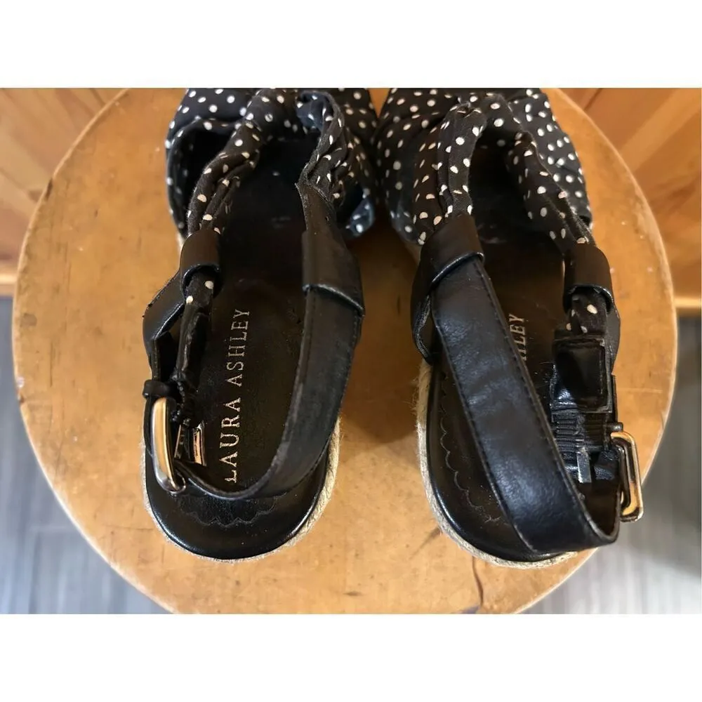 Laura Ashley KILBY Wedge Sandals Espadrilles Shoes black white dots SZ 7B - Image 5