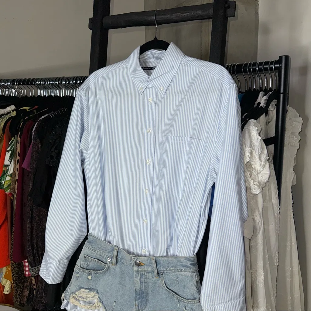 Alexander Wang Prestyled Button Down Denim Romper in Light Worn Indigo - Image 6