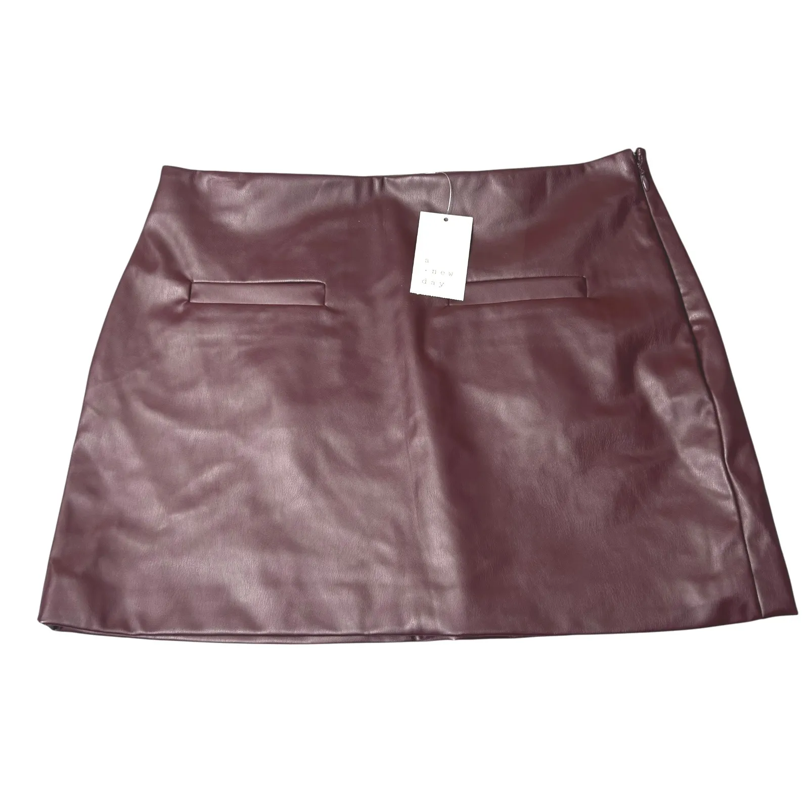 New A‎ New Day Faux Leather Mini Skirt Womens 12 Burgundy Maroon Party Night Out - Image 3