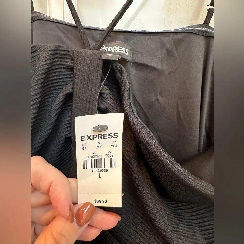 Express | Black Ribbed Bodycon Club Party Cocktail Fitted Dress Size L Large NWT - Image 7