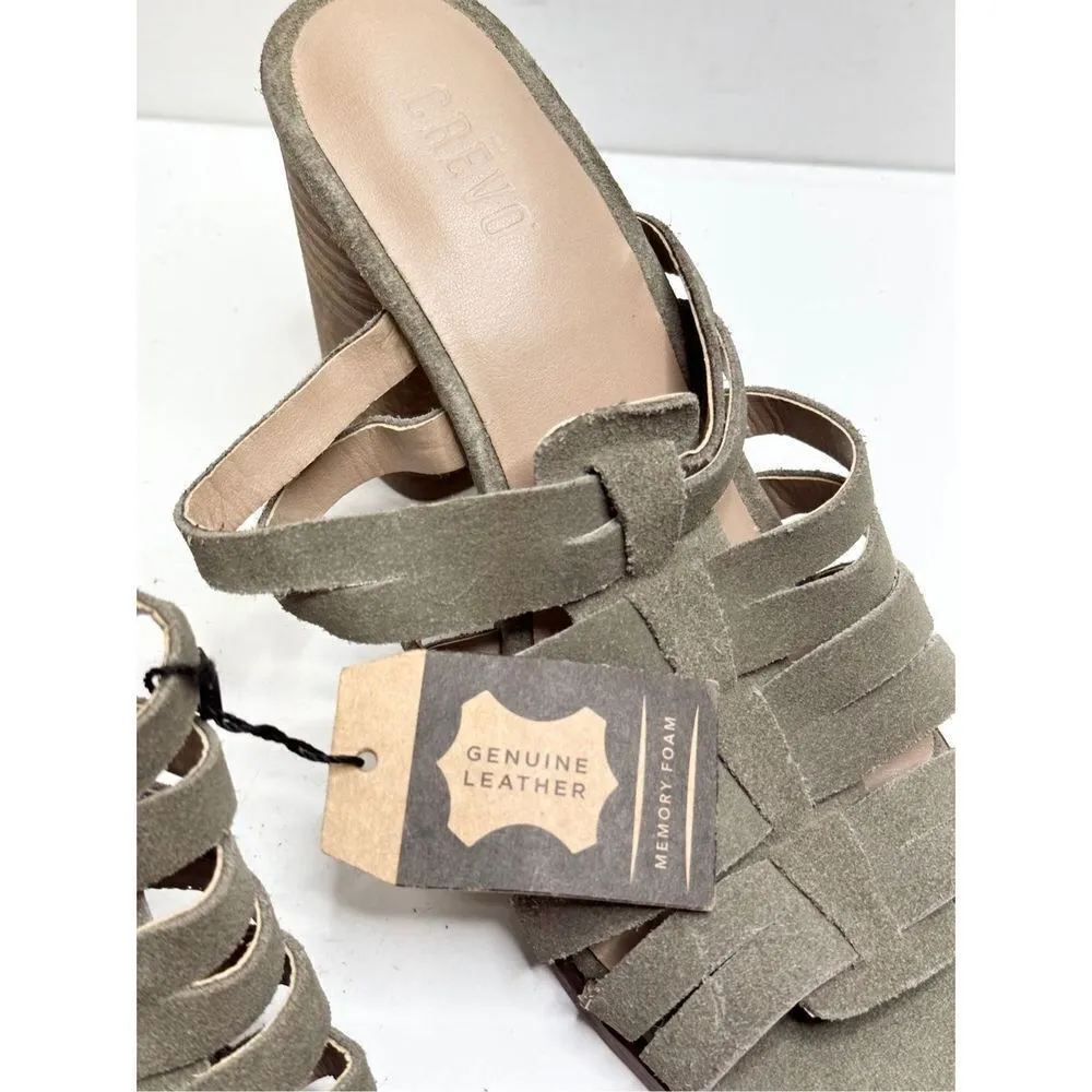 Crevo Hazelle Block Heel Mule Womens 7.5 Sage Slip On Leather Suede Sandal Green - Image 7