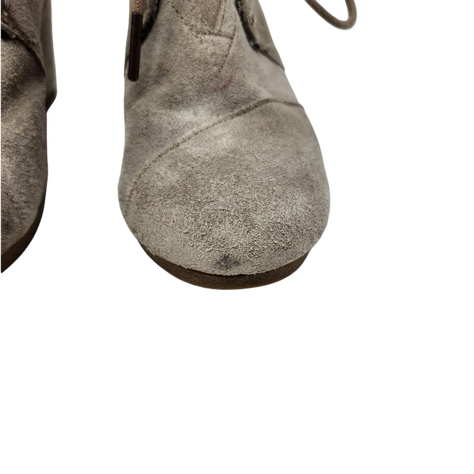 Toms Tan Taupe Suede Wedge Booties Oxford Lace Up Shoe Size 7 - Image 6
