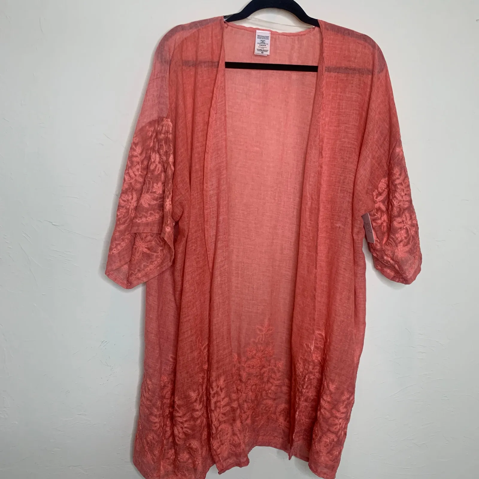 NWT Coral Coverup Boho Kimono Jacket Embroidered Sz S M Orange Size M - Image 5