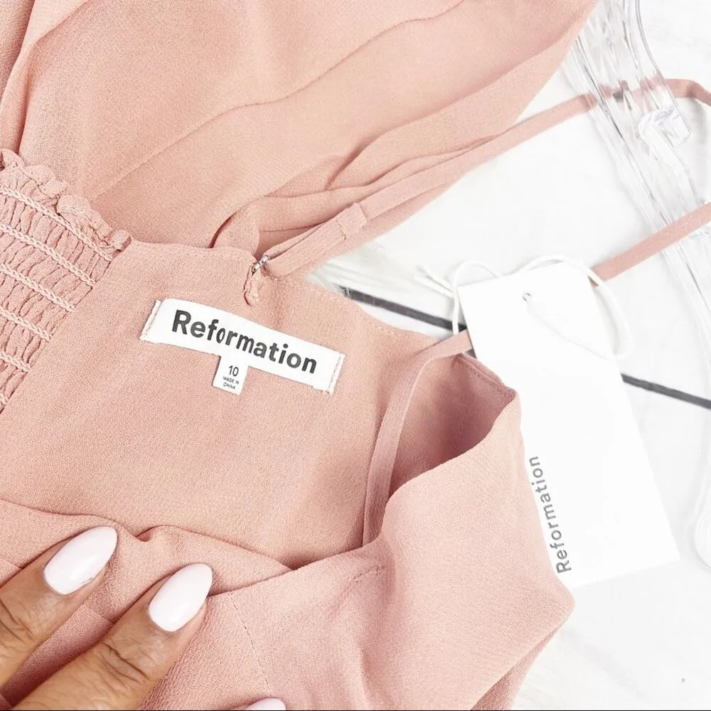 Reformation Women's Indrid Side Slit Fitted bodice Dress in Praline Pink Size 10 - Image 4