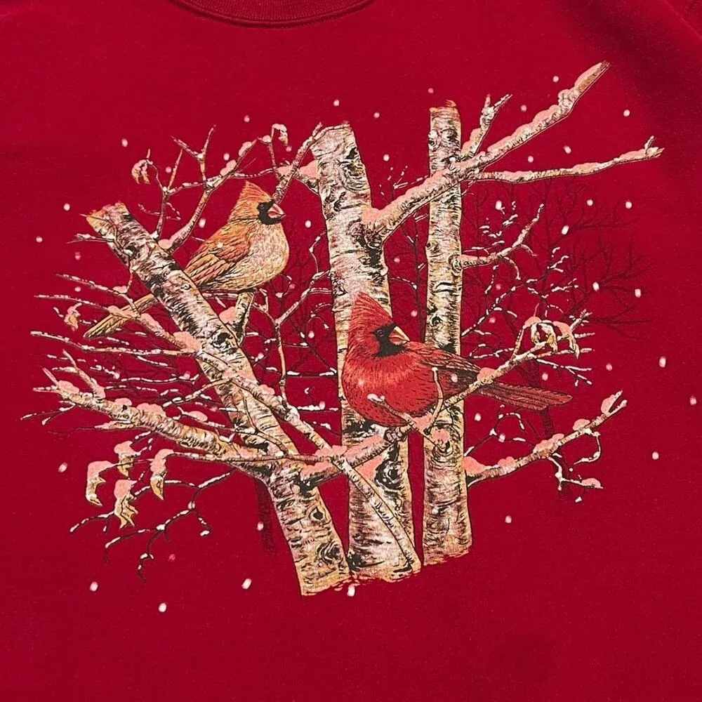 ★ Vintage (90’s) Cardinal Birds on Tree Holiday Winter Themed Sweatshirt ★ - Image 3