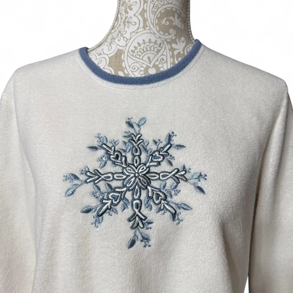 Festive Winter Blue and White Snowflake Fleece Sweat Shirt Croft and Borrow - Image 2