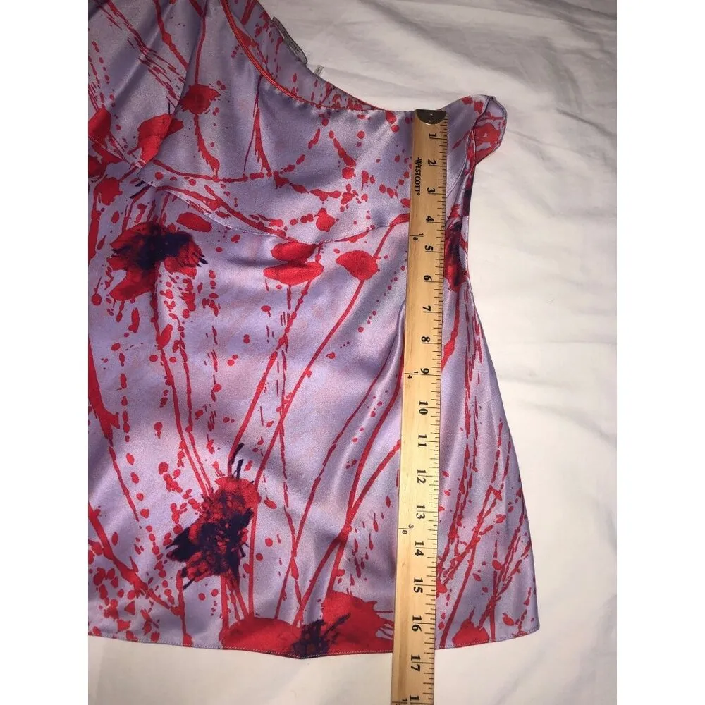 Elie Tahari Top Size S Silk One Shoulder Purple Red Floral Abstract Ruffle - Image 6