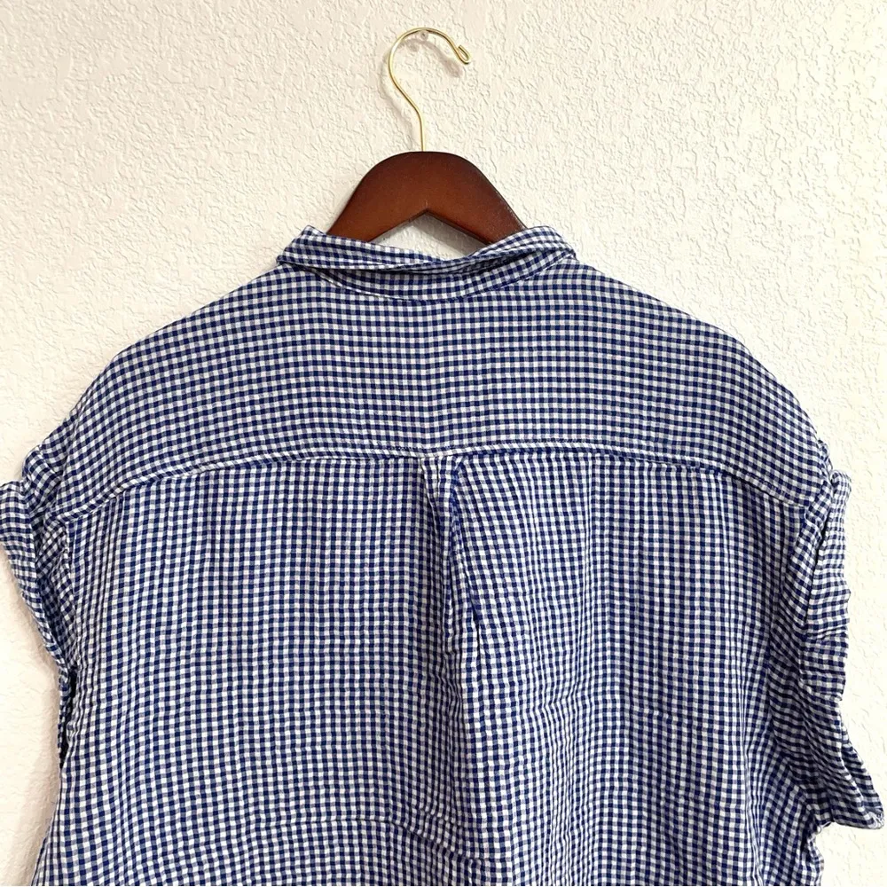 Old Navy Womens Shirt Blouse Blue White Gingham Plaid Boxy Button Up Size XL - Image 4