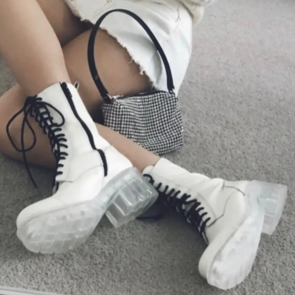 leather lace-up ivory white combat boots women Size 36/ 6US - Image 13