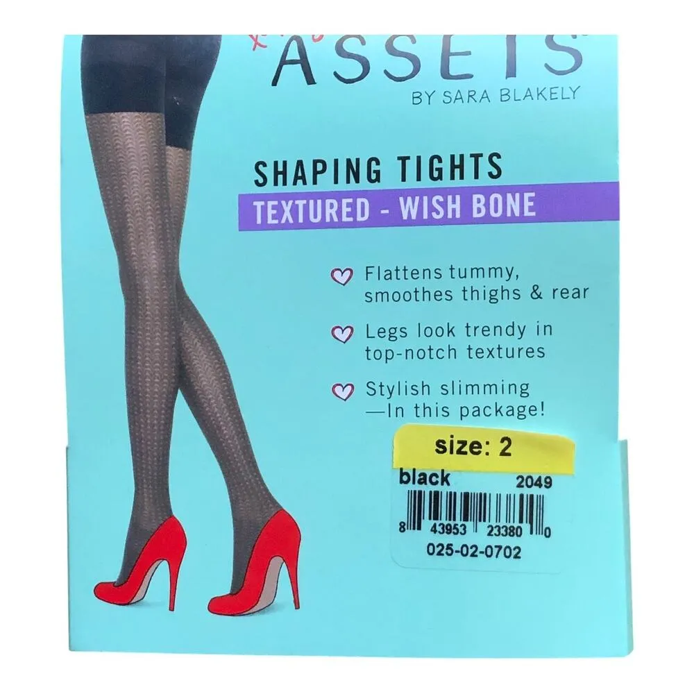 2 Prs Spanx Assets Sara Blakely Textured Wish Bone Shaping Tights Black Size 2 - Image 7