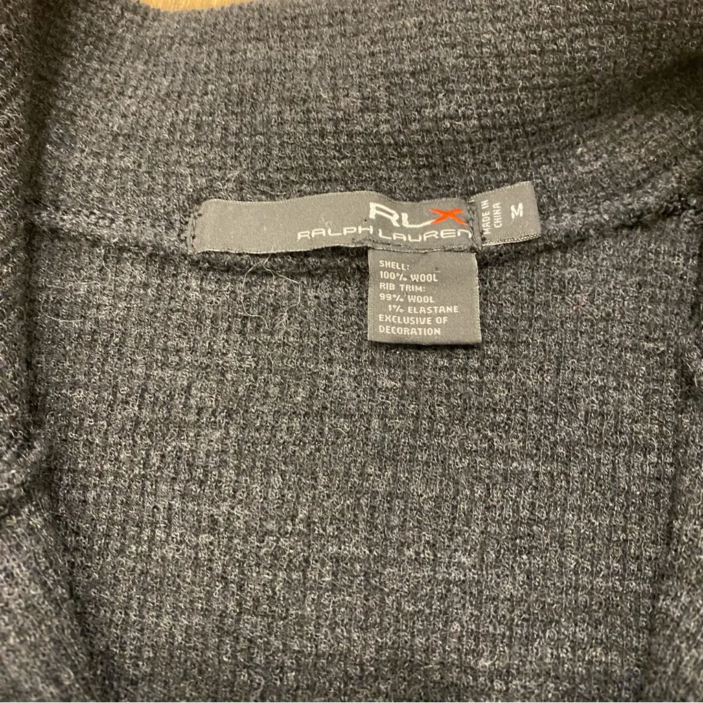 🌟RLX🌟 RALPH LAUREN 1/4 ZIP WAFFLE KNIT WOOL SWEATER CHARCOAL GREY SZ M Black Size M - Image 3