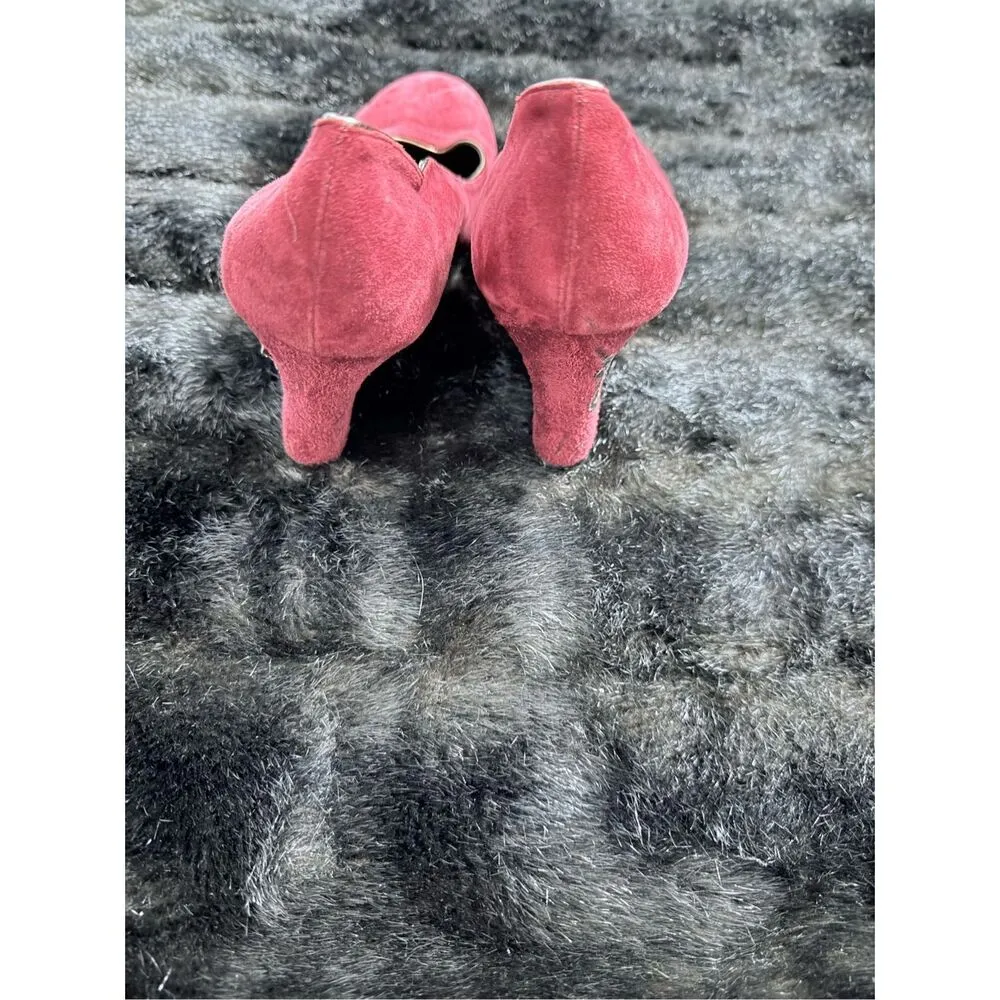 SAM & LIBBY Red Burgundy Suede Leather Wedge Heel Shoes Flower Embellish Boho 8 - Image 5