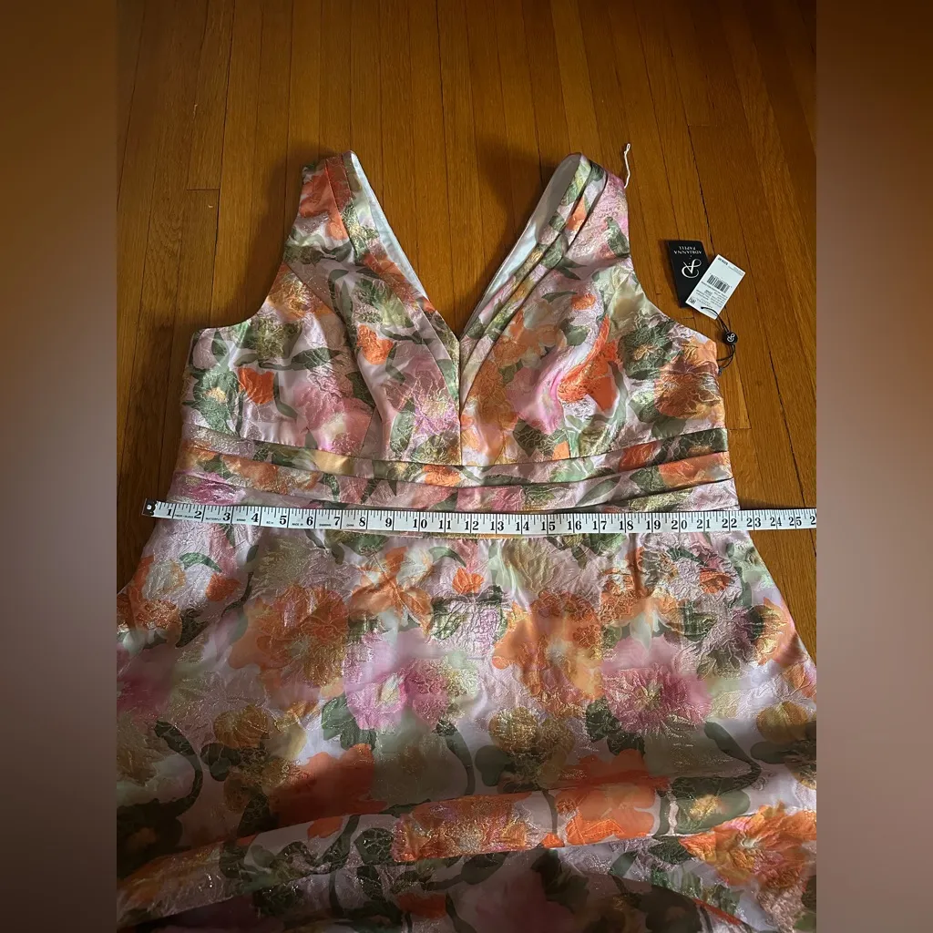 Adrianna Papell Jacquard Floral Print V Neck Sleeveless A Line Dress, 20W, NWT - Image 5
