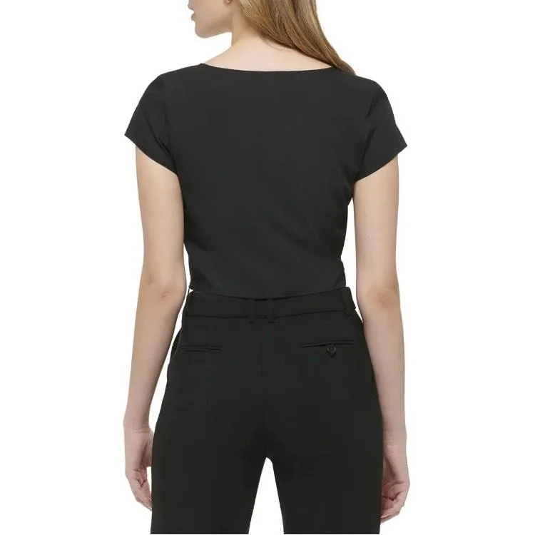 Calvin‎ Klein Womens Black Pullover Cap Sleeve Cropped Top L - Image 2