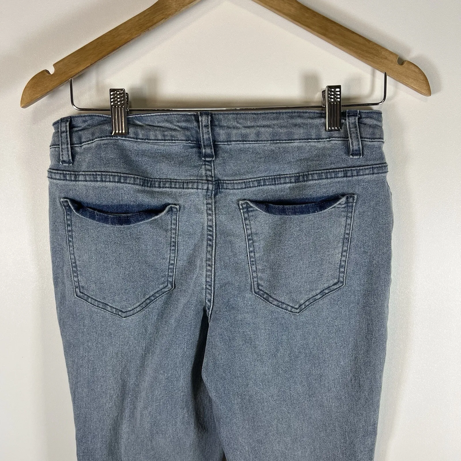 AZI New York Womens Jeans Size 6 Stretch Demin Patchwork Frilled Bottoms Crop Blue - Image 6