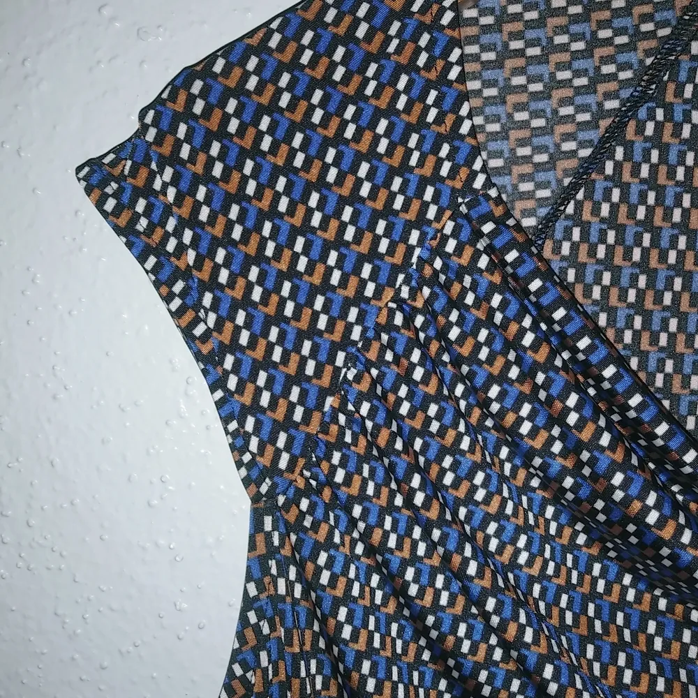 Promod S Capped Sleeved Ditsy Diamond Print Side Scrunched Mini Dress Blue - Image 4