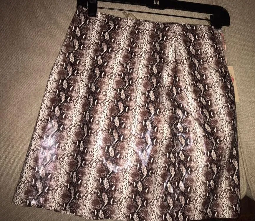 High Waisted Leather Snakeskin Mini Skirt - Image 3
