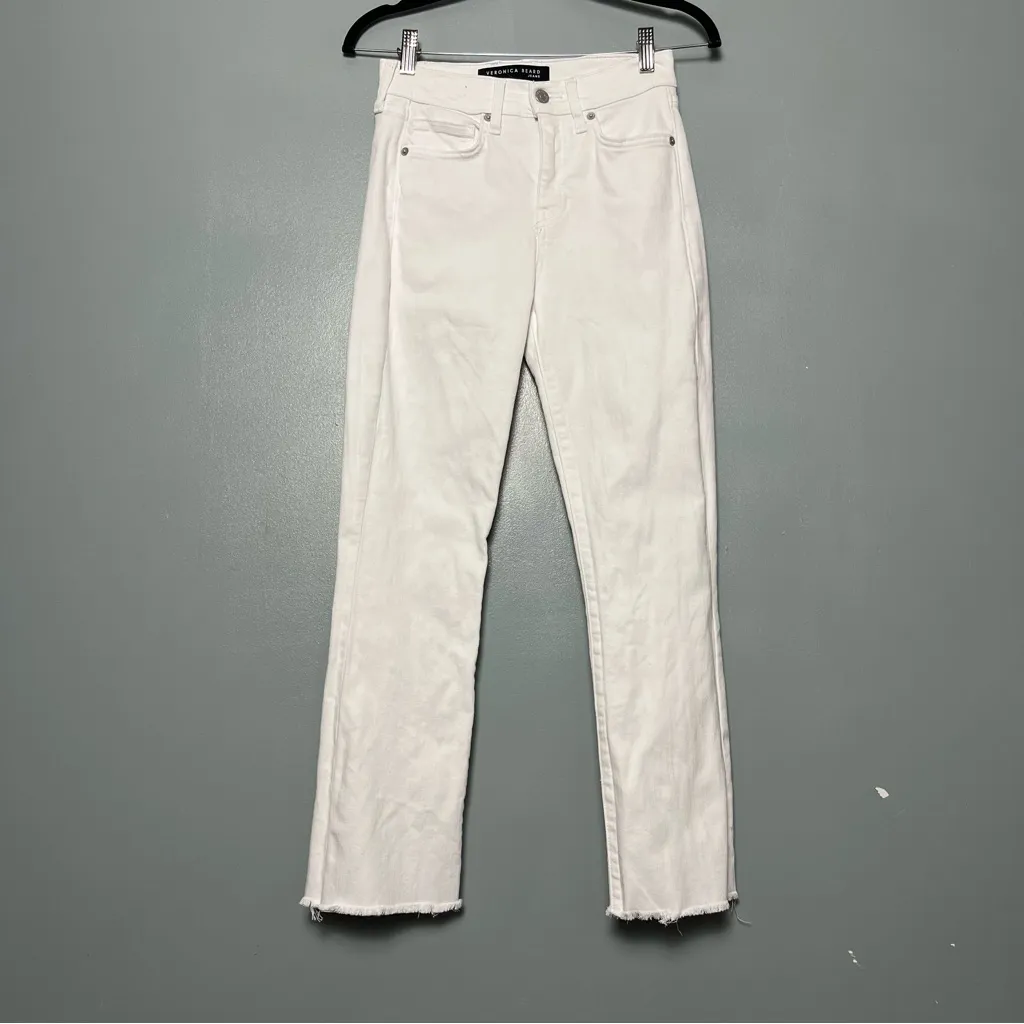Veronica Beard Carly High-Rise Stretch Kick-Flare Crop White Jeans Womens 26 - Image 2