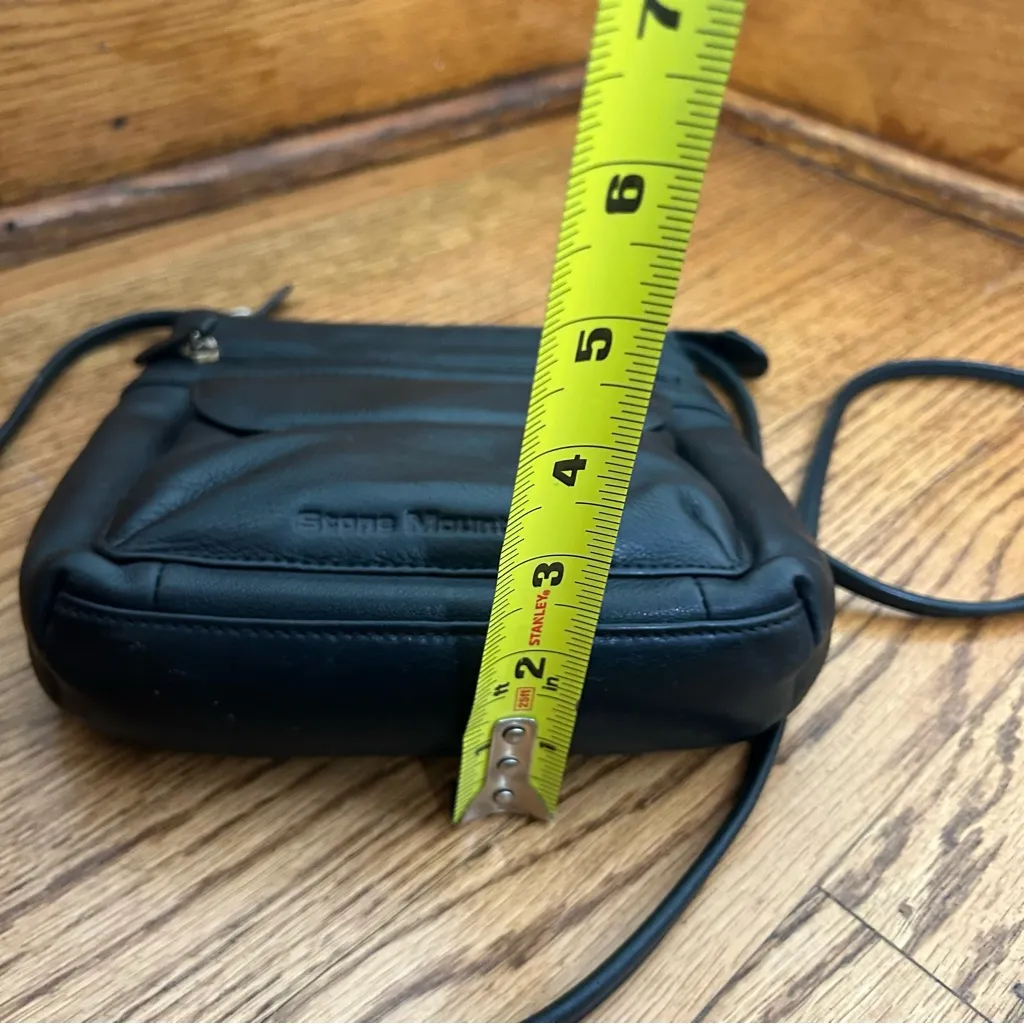STONE MOUNTAIN Black Leather Crossbody Minimalist Purse - Image 14