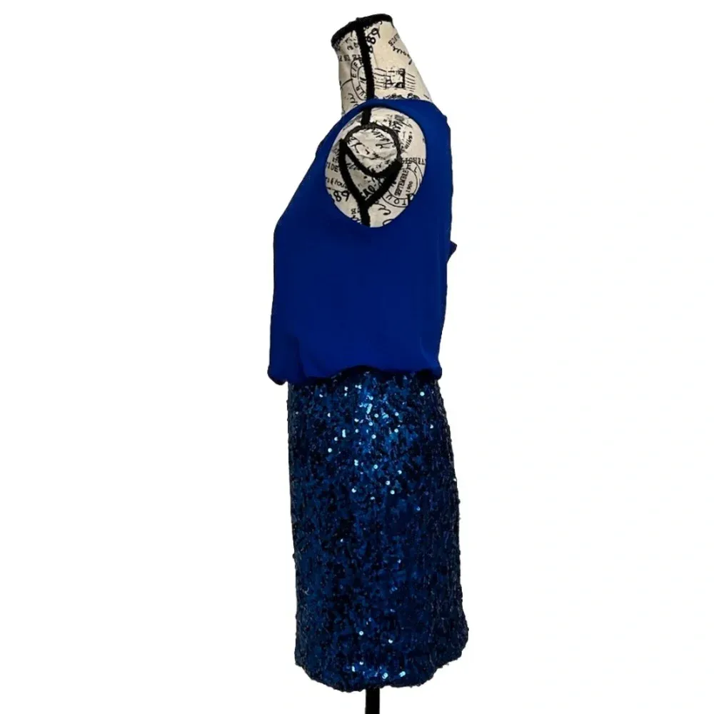 Aqua Royal Blue Chiffon Blouson Sequin Mini Dress Women’s 2 Party Cocktail NYE - Image 4