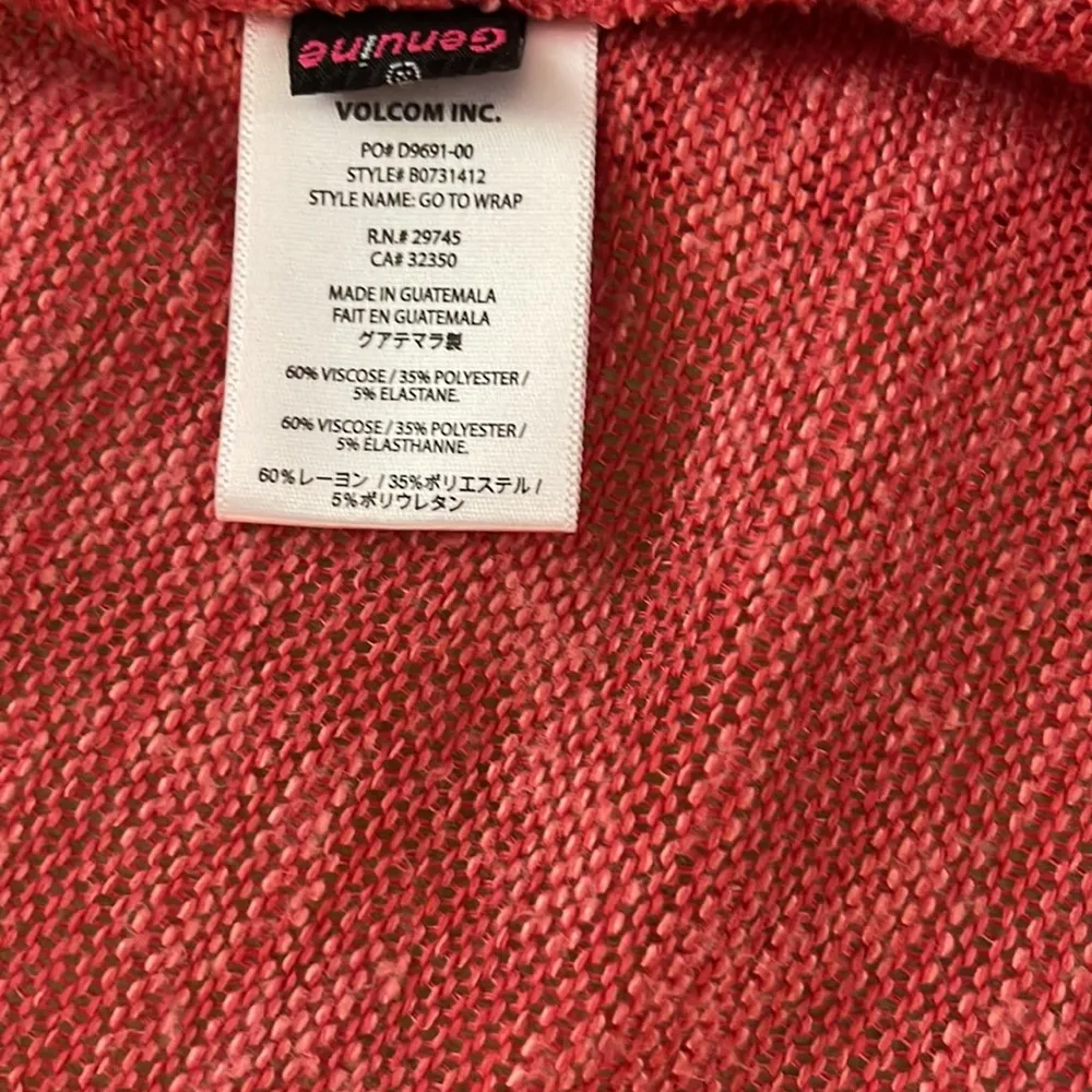 Volcom Style GO TO WRAP Salmon Lightweight Open Cardigan - Image 3