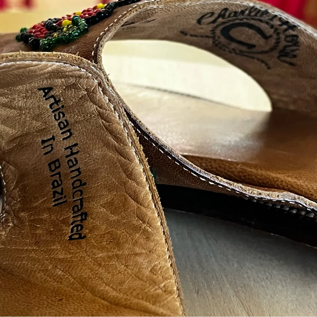 Charlie 1 Horse Women’s Thong Brown Leather Beaded Sandals Artisan 8B Size 8 - Image 9