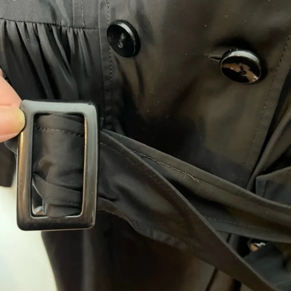 Kensie black button up waist tie trench coat faux pocket long sleeve size XS - Image 4